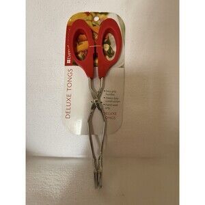 Everyday Deluxe Tongs Red Easy Grip Handles Heavy Duty Plastic Metal Kitchen